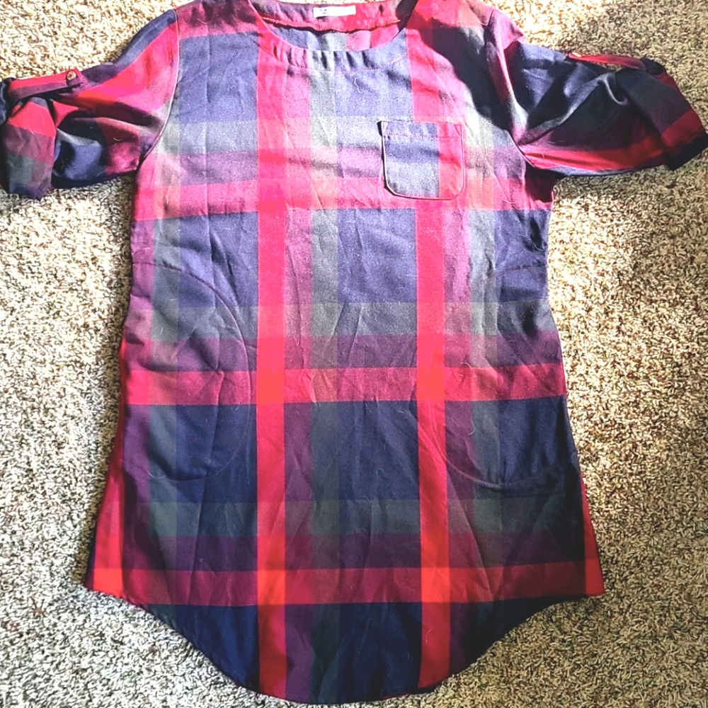 CUPSHE Holiday Plaid Button-Sleeve Dress